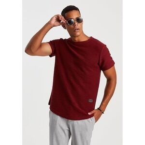 NEW Leif Nelson‎ Mens XL Burgundy Deep Red Textured T Shirt Cotton Short Sleeve